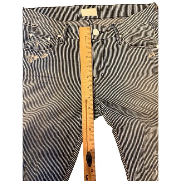 Mother The Looker Stripes On the Road Zip Ankle Jeans Distressed Womens Sz 27 - Picture 5 of 7